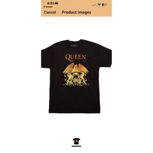 Queen Band Crest Graphic T-Shirt Black Gold Orange Logo Rock Tee Womens‎ Size 2